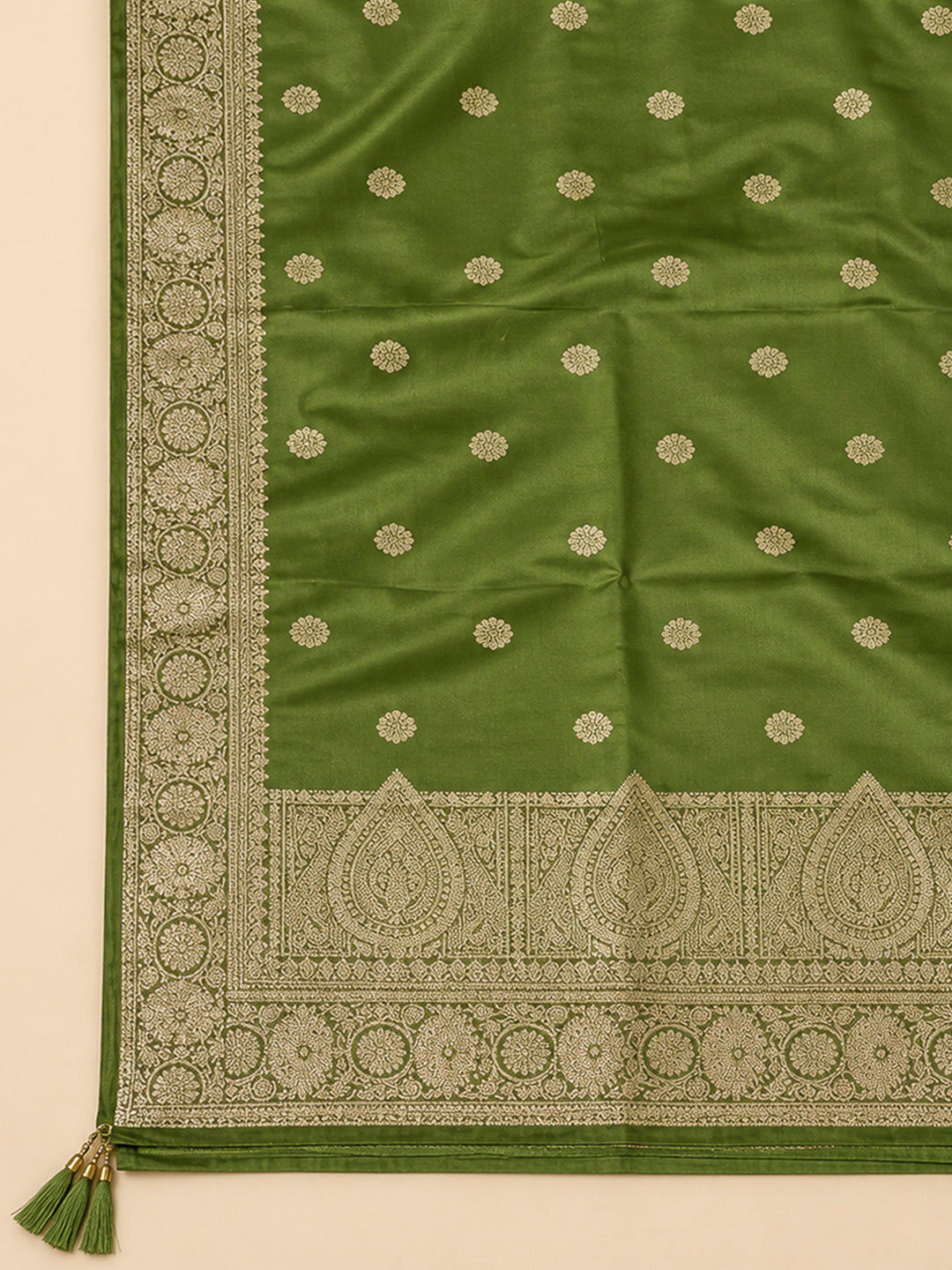Mehndi Chanderi Woven Design Unstitched Dress Material