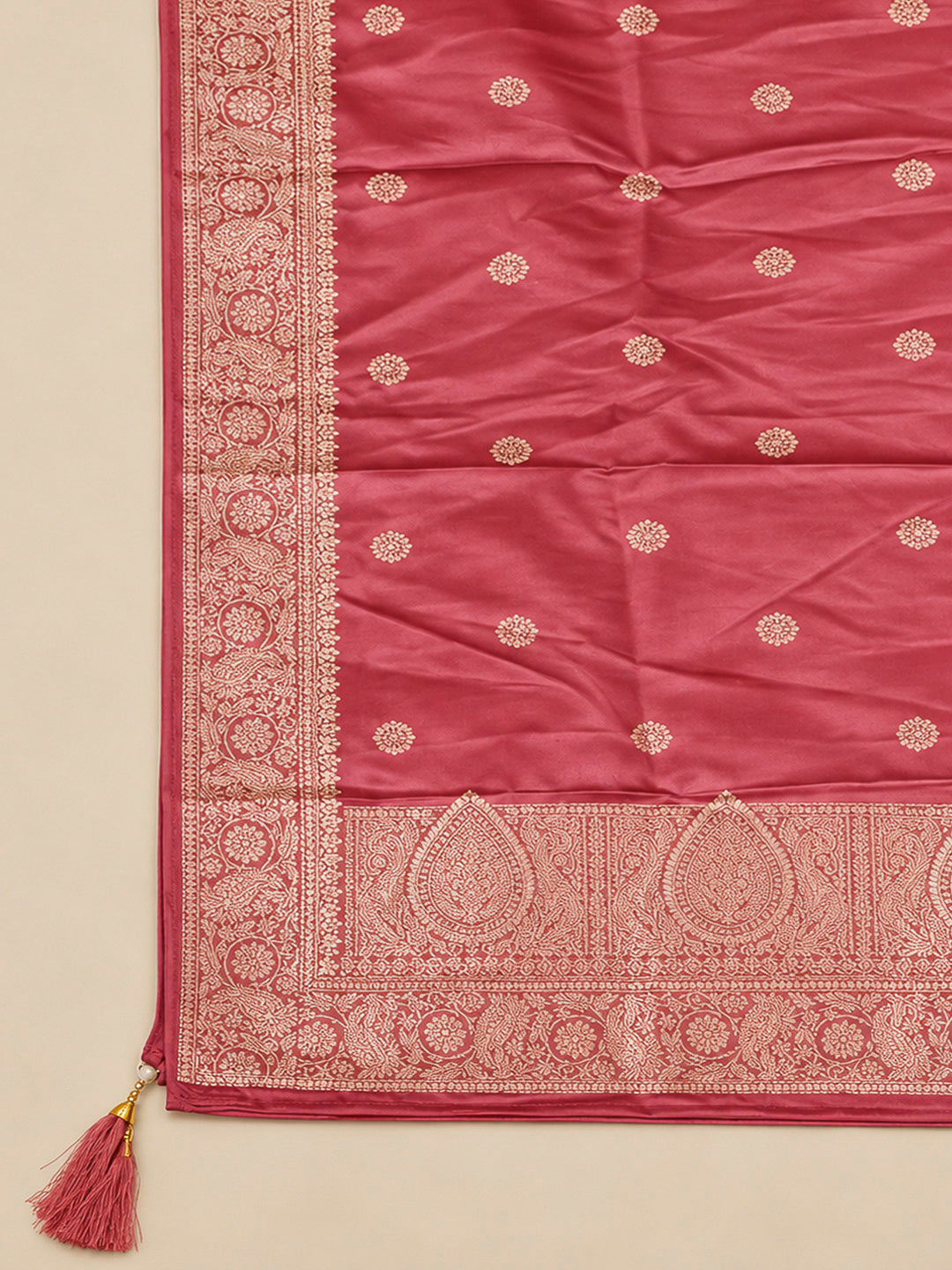 Peach Chanderi Woven Design Unstitched Dress Material