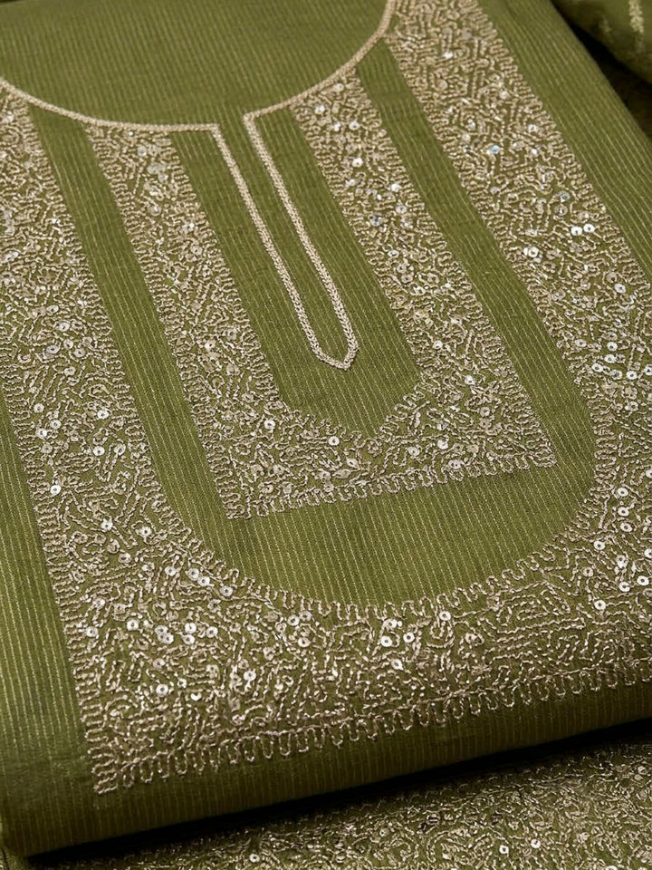 Bottle Green Tissue Embroidered Unstitched Dress Material