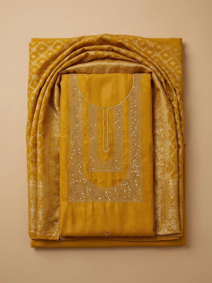 Mustard Tissue Embroidered Unstitched Dress Material