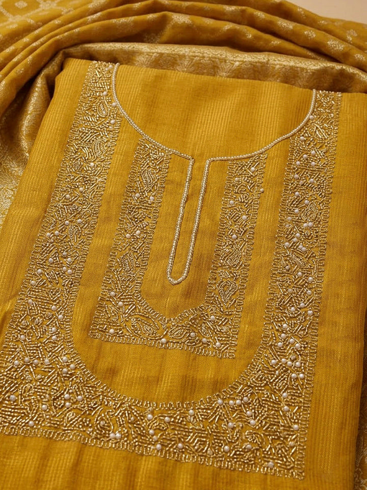 Mustard Tissue Embroidered Unstitched Dress Material