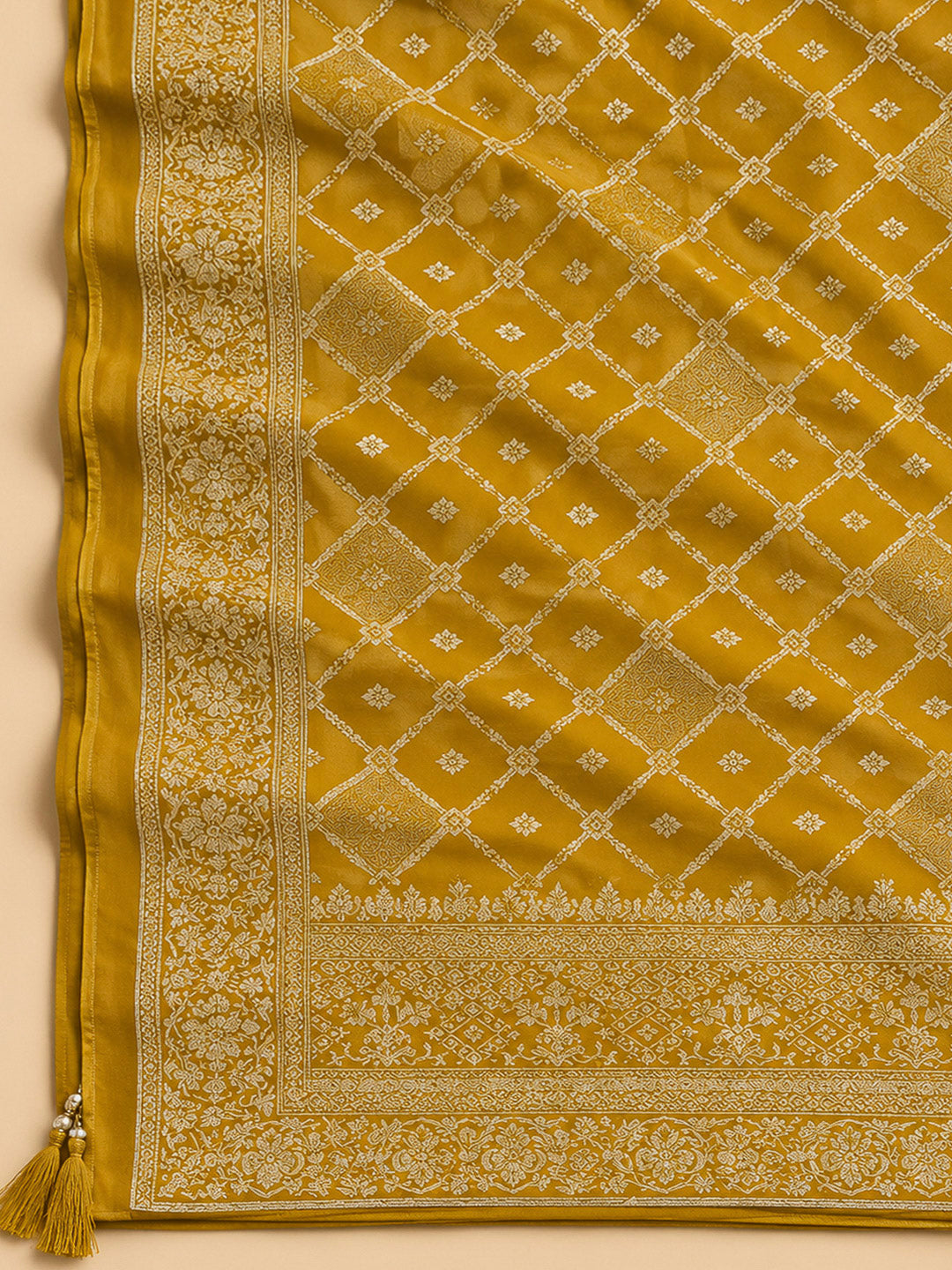 Mustard Tissue Embroidered Unstitched Dress Material