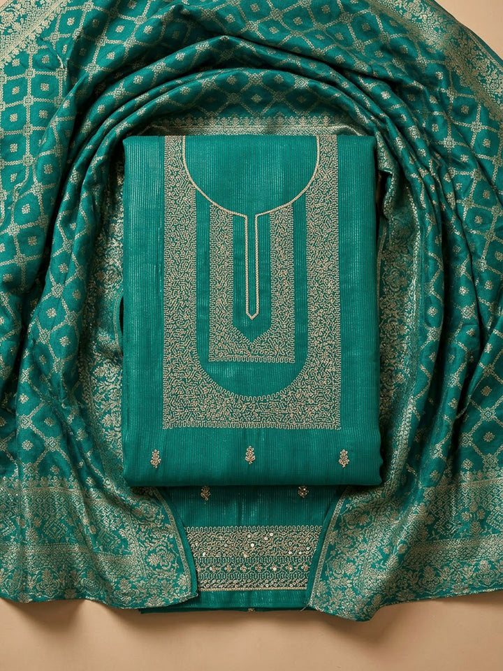 Rama Green Tissue Embroidered Unstitched Dress Material