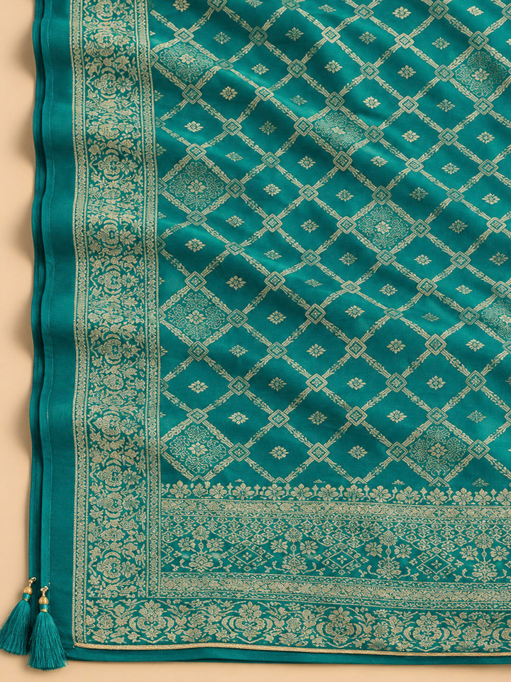 Rama Green Tissue Embroidered Unstitched Dress Material