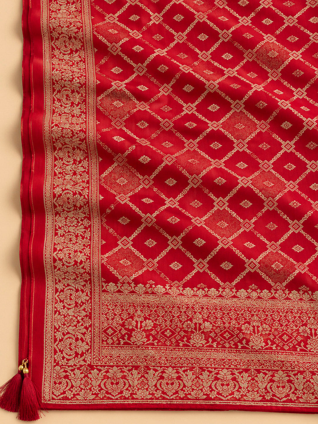 Red Tissue Embroidered Unstitched Dress Material