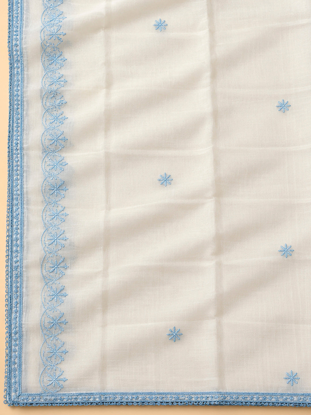 Off White Chanderi Embroidered Unstitched Dress Material