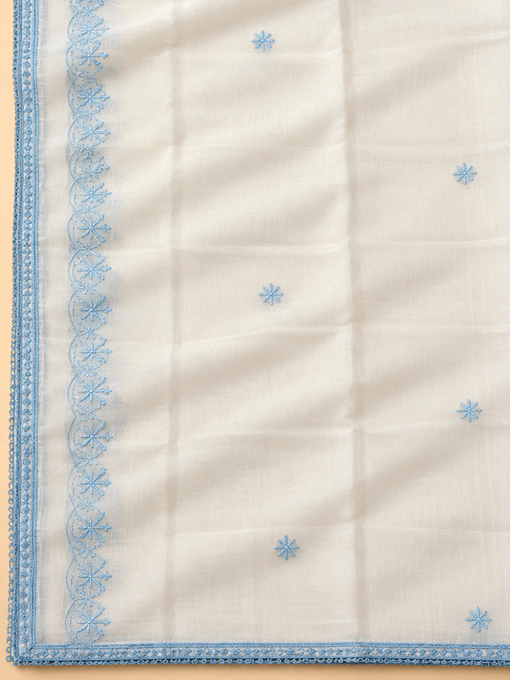 Off White Chanderi Embroidered Unstitched Dress Material
