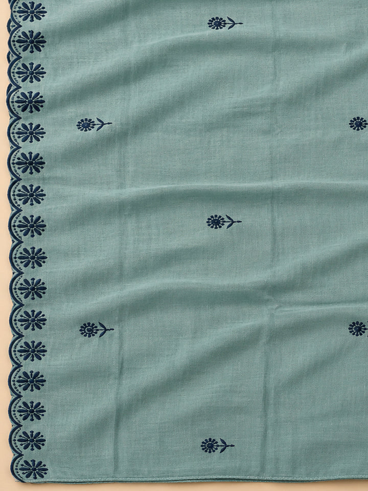 Aqua Green Chanderi Embroidered Unstitched Dress Material