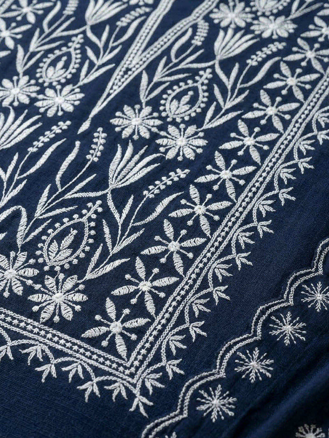 Indigo Chanderi Embroidered Unstitched Dress Material