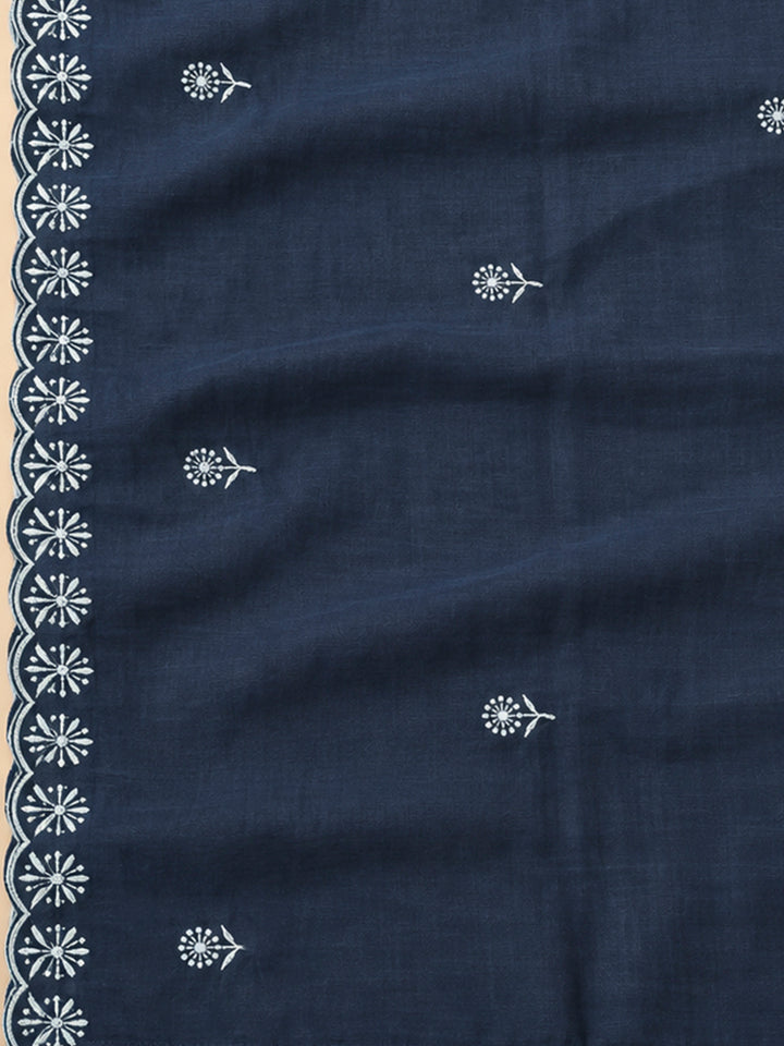 Indigo Chanderi Embroidered Unstitched Dress Material