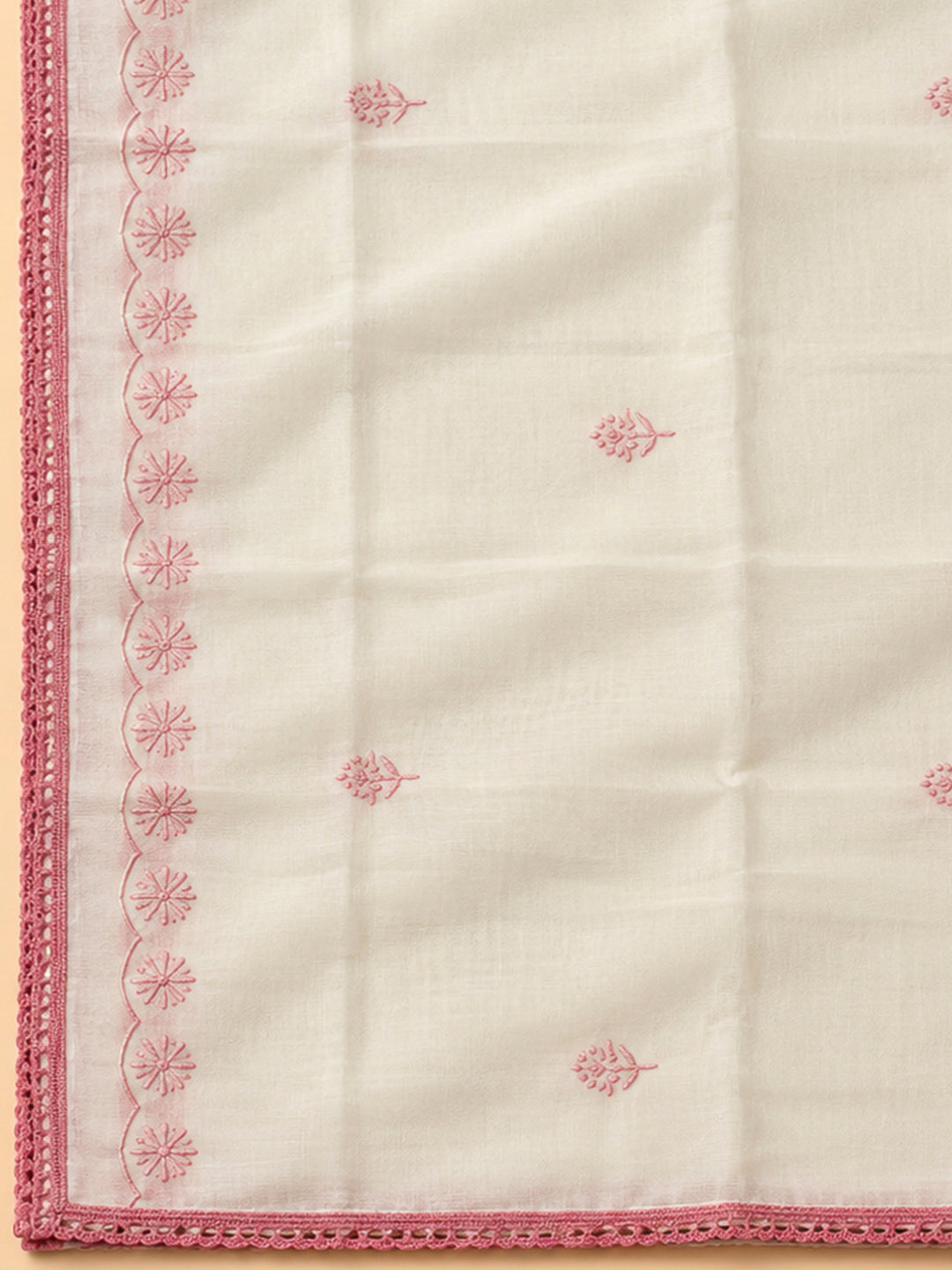Off White Chanderi Embroidered Unstitched Dress Material