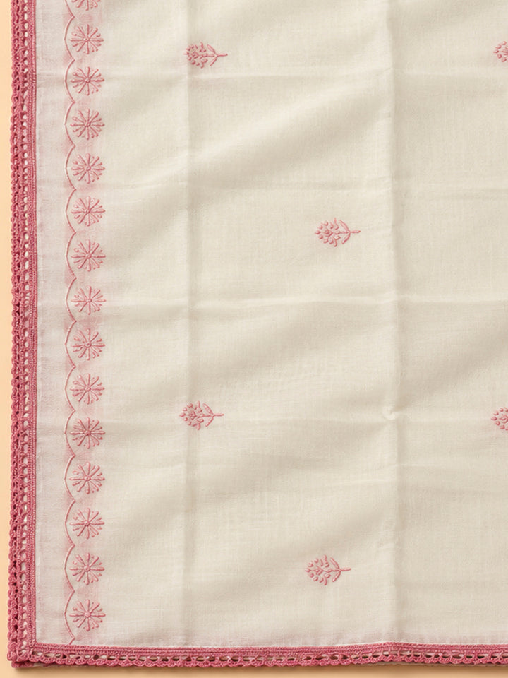 Off White Chanderi Embroidered Unstitched Dress Material