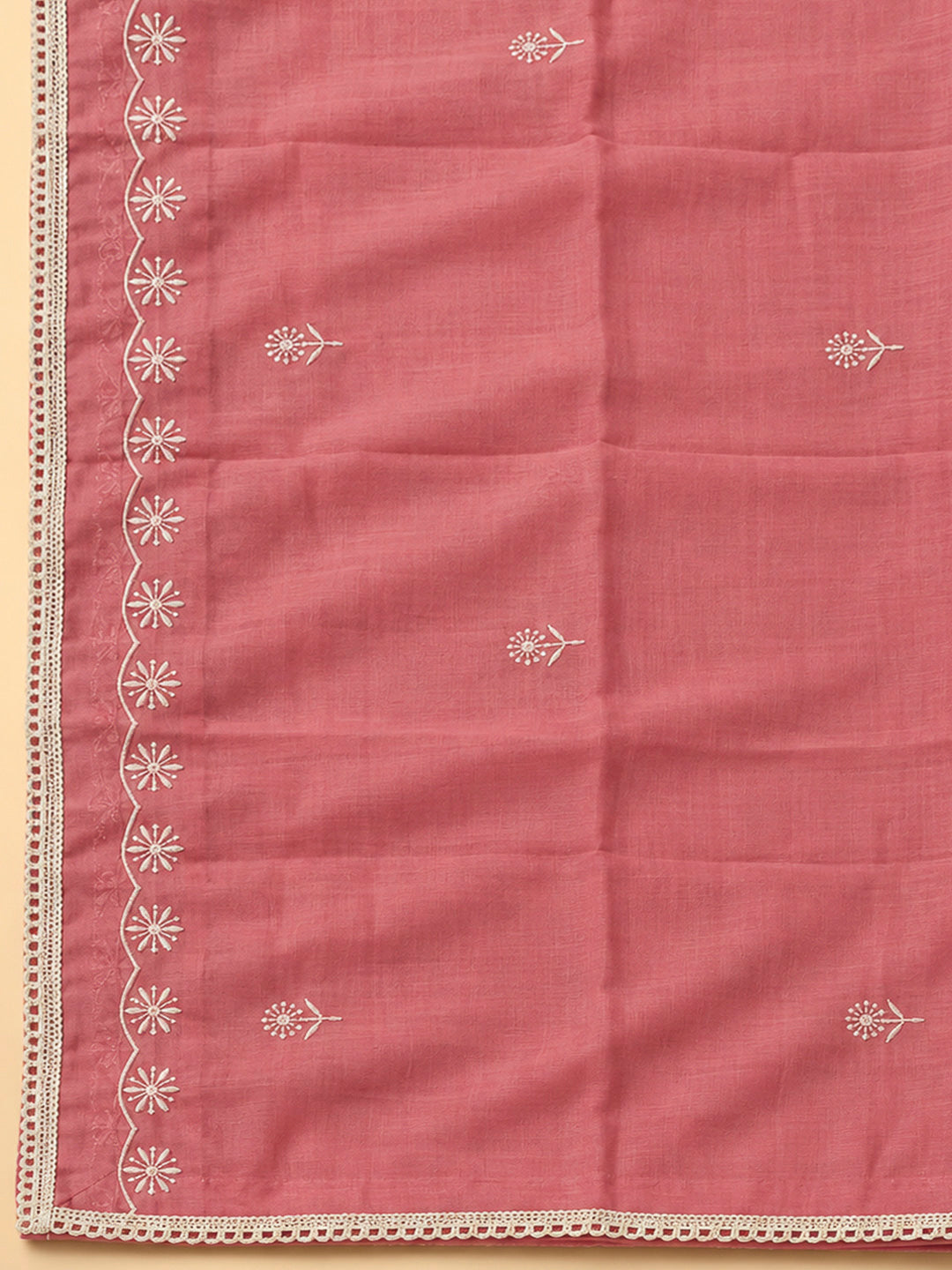 Onion Pink Chanderi Embroidered Unstitched Dress Material