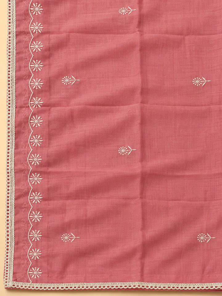 Onion Pink Chanderi Embroidered Unstitched Dress Material