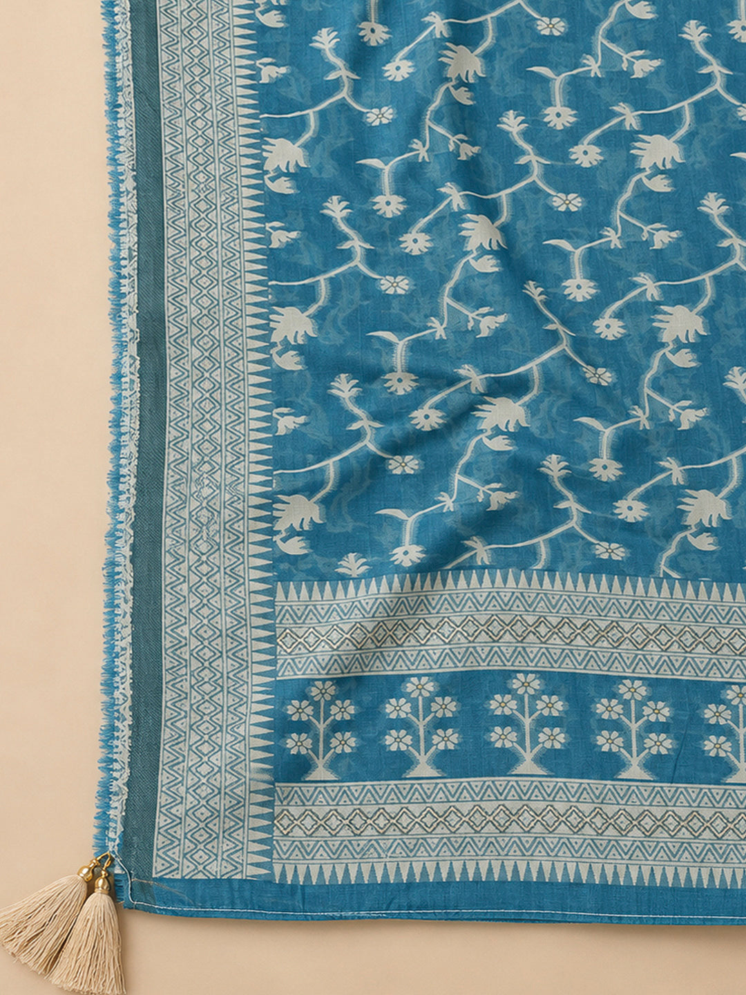 Blue Chanderi Embroidered Unstitched Dress Material