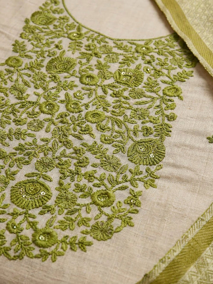 Mehndi Chanderi Embroidered Unstitched Dress Material