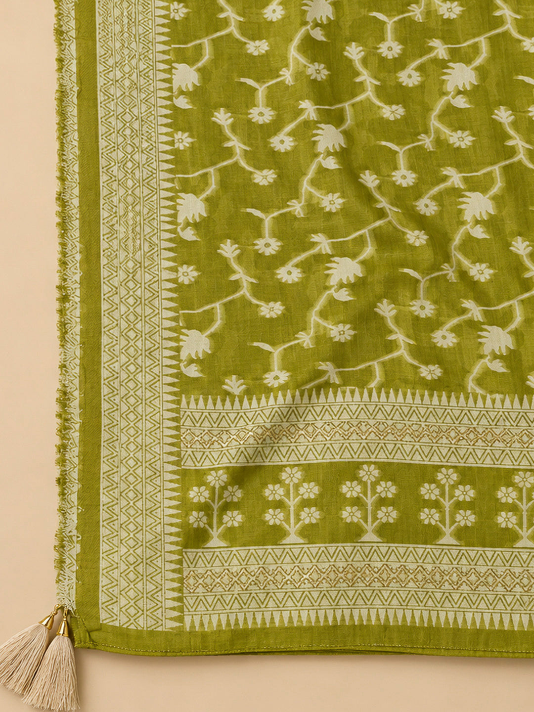 Mehndi Chanderi Embroidered Unstitched Dress Material