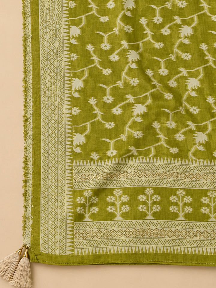 Mehndi Chanderi Embroidered Unstitched Dress Material