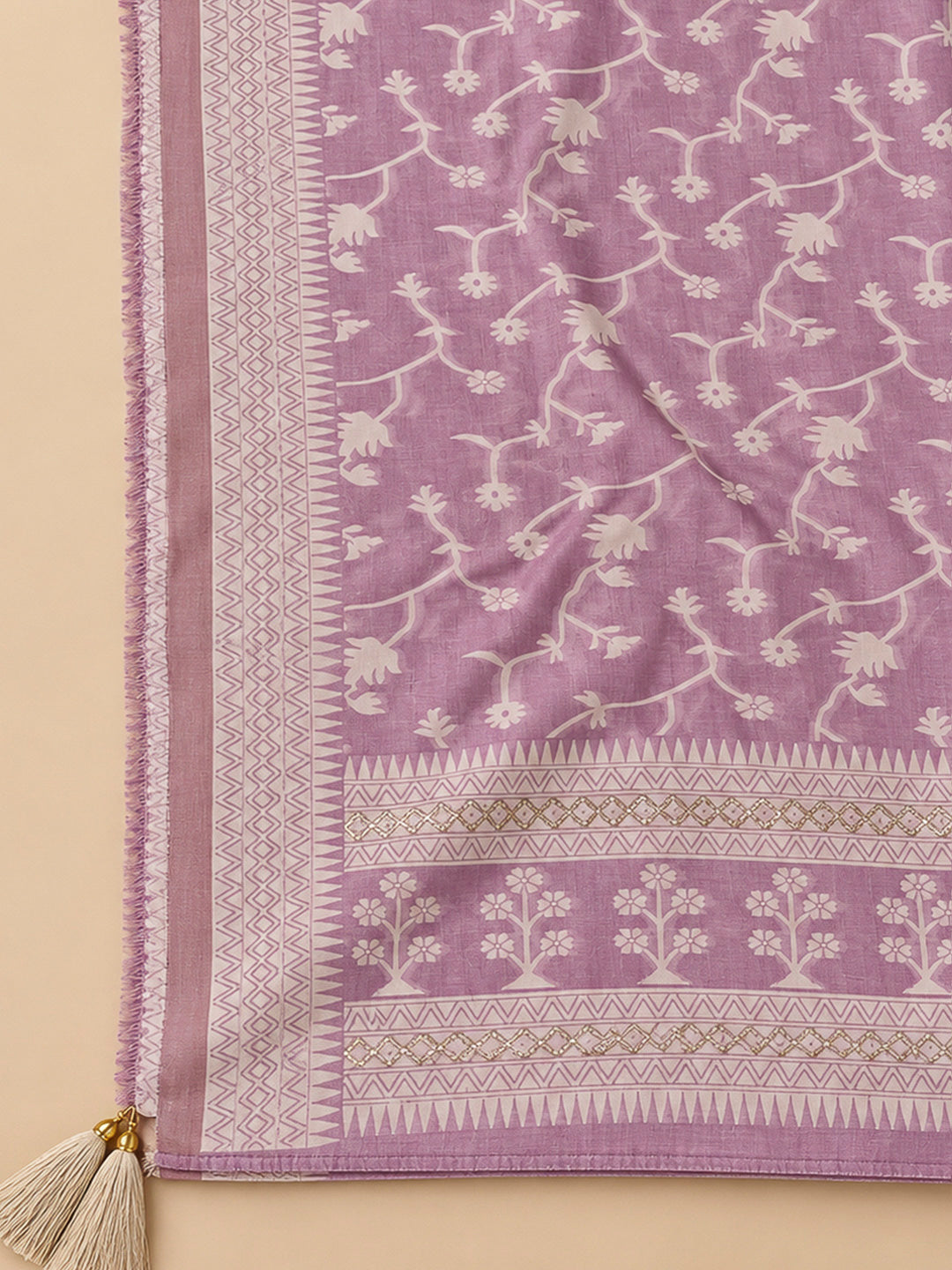 Purple Chanderi Embroidered Unstitched Dress Material