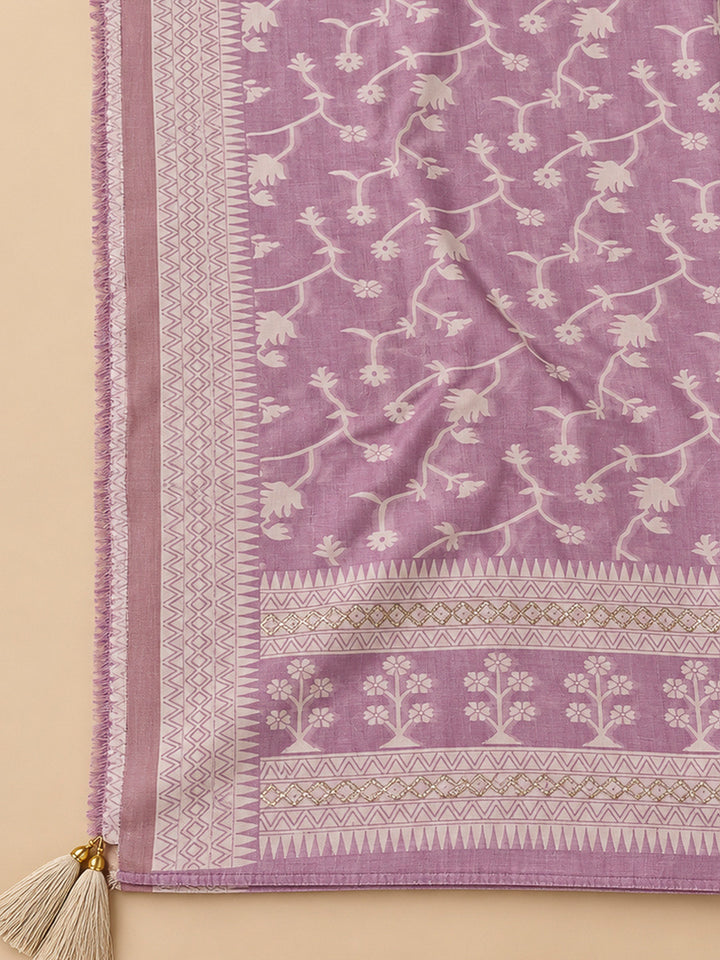 Purple Chanderi Embroidered Unstitched Dress Material