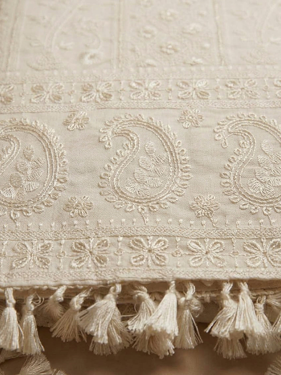 Off White Chanderi Embroidered Unstitched Dress Material