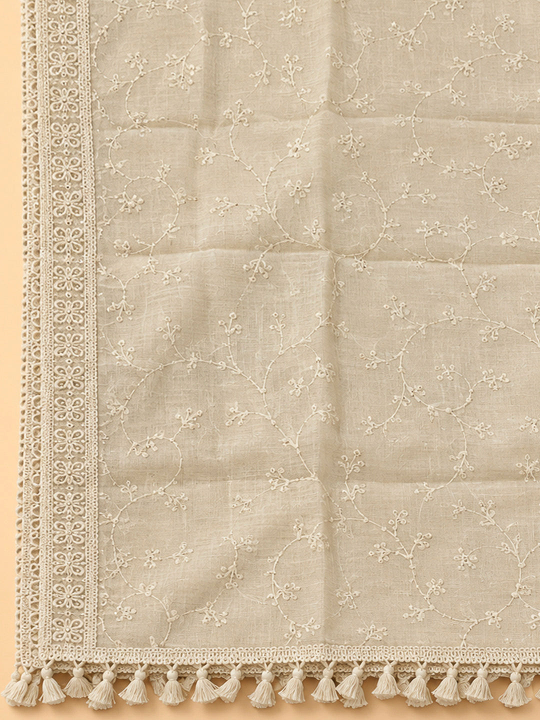 Off White Chanderi Embroidered Unstitched Dress Material
