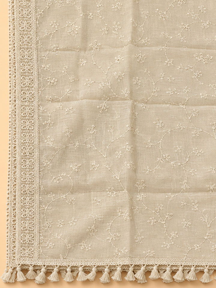 Off White Chanderi Embroidered Unstitched Dress Material