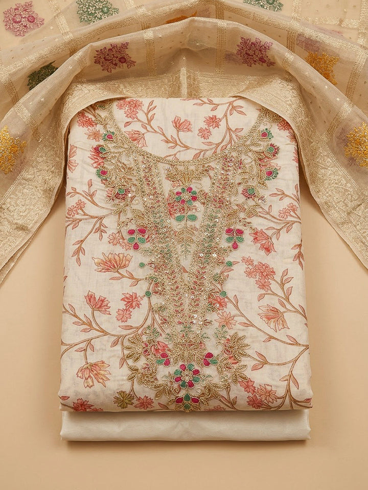 Onion Pink Chanderi Embroidered Unstitched Dress Material