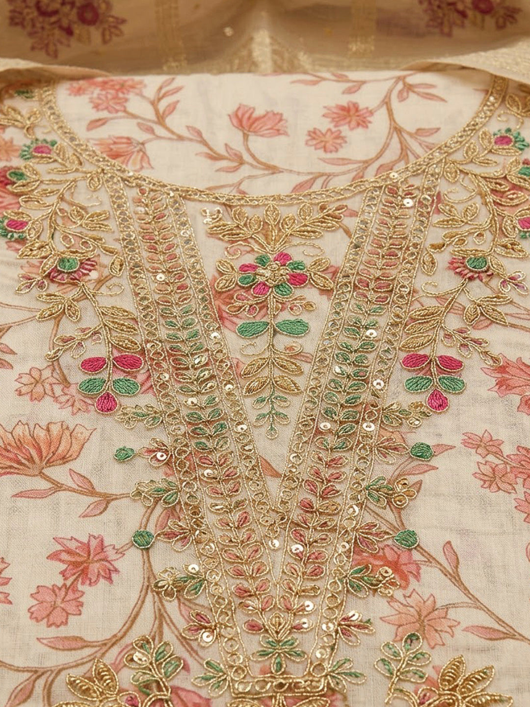 Onion Pink Chanderi Embroidered Unstitched Dress Material