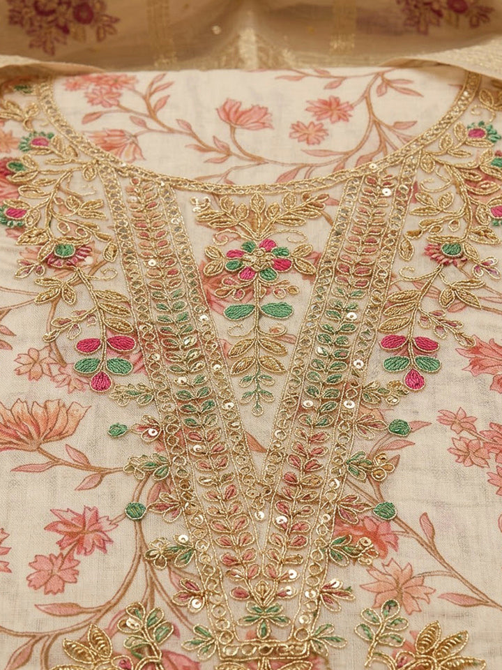 Onion Pink Chanderi Embroidered Unstitched Dress Material