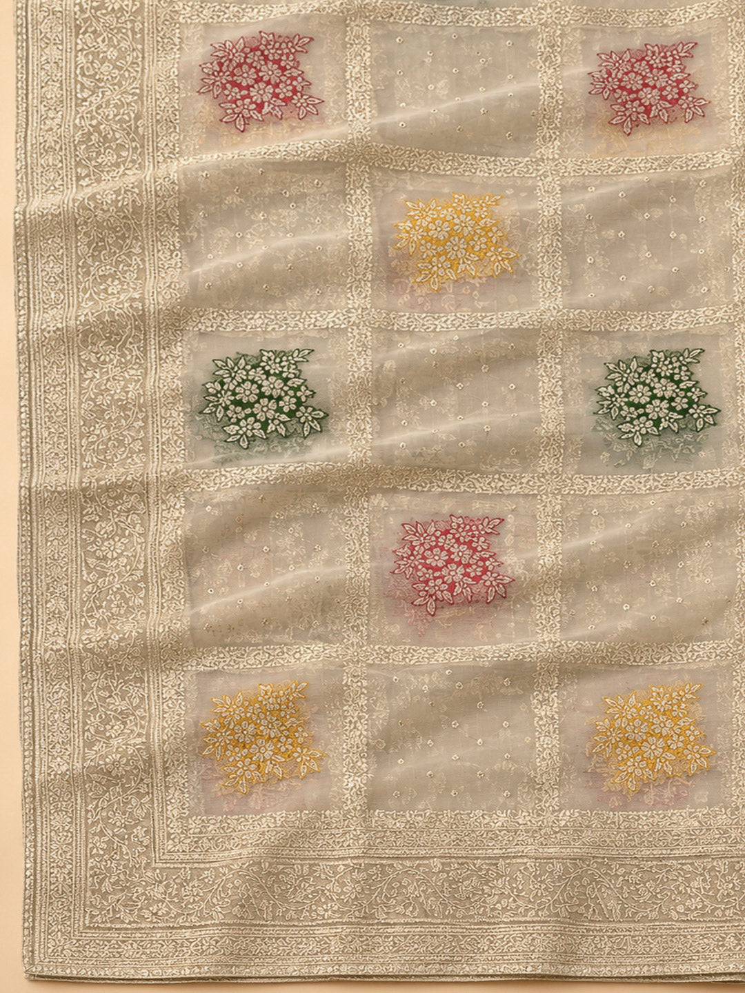 Onion Pink Chanderi Embroidered Unstitched Dress Material