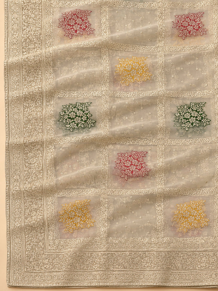 Onion Pink Chanderi Embroidered Unstitched Dress Material