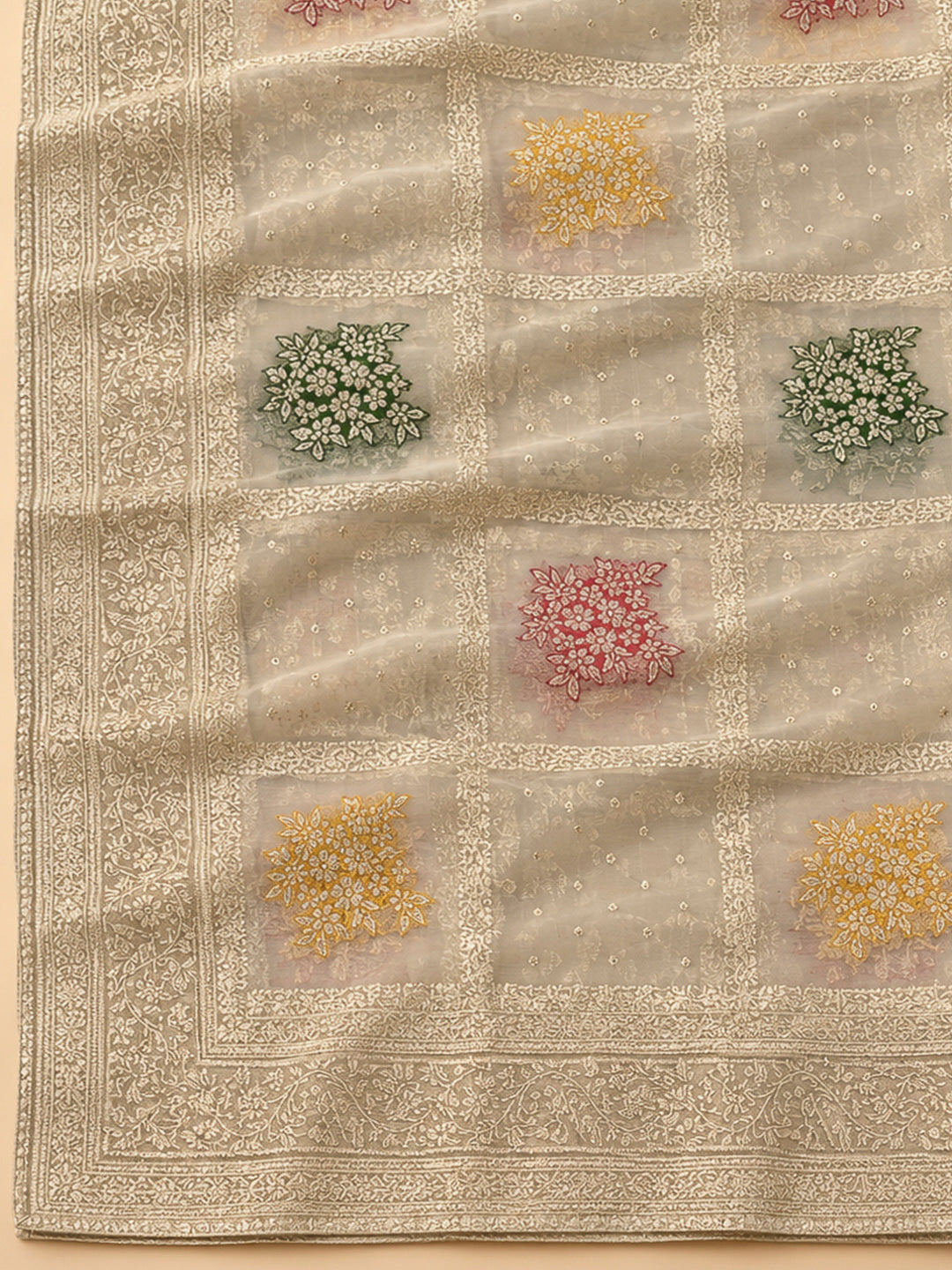 Rama Green Chanderi Embroidered Unstitched Dress Material