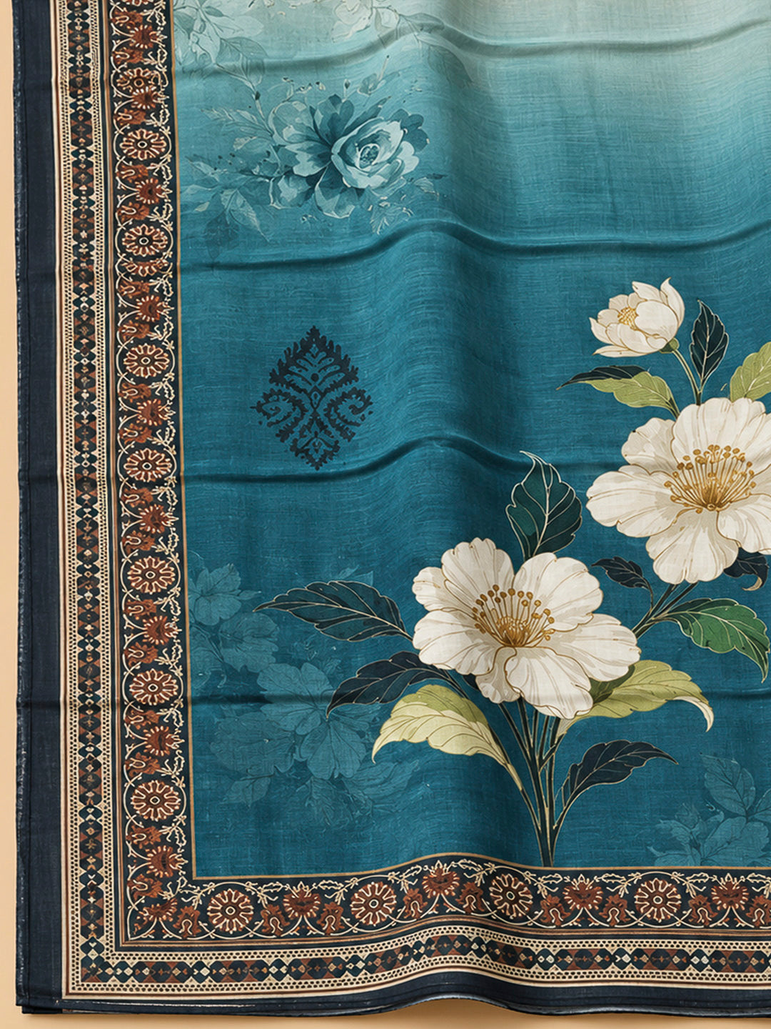 Blue Chanderi Embroidered Unstitched Dress Material