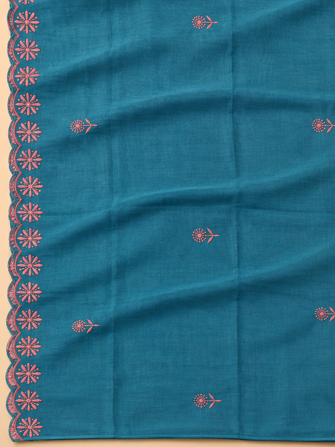 Blue Chanderi Embroidered Unstitched Dress Material