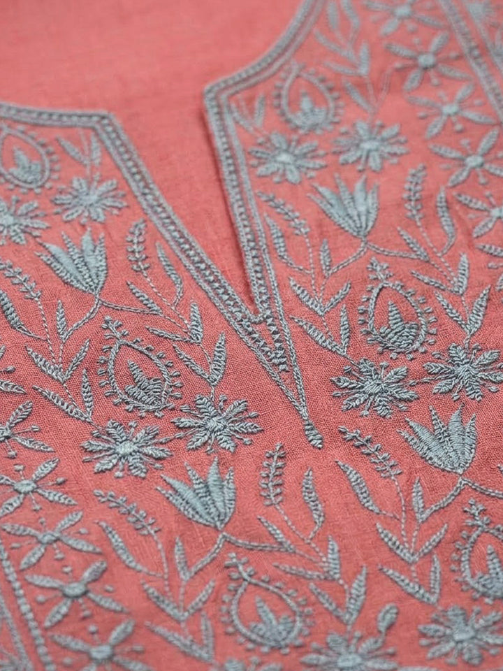 Onion Pink Chanderi Embroidered Unstitched Dress Material