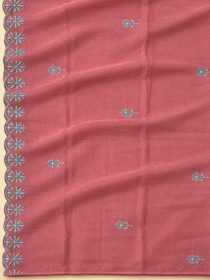Onion Pink Chanderi Embroidered Unstitched Dress Material