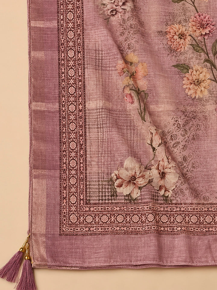 Onion Pink Chanderi Embroidered Unstitched Dress Material