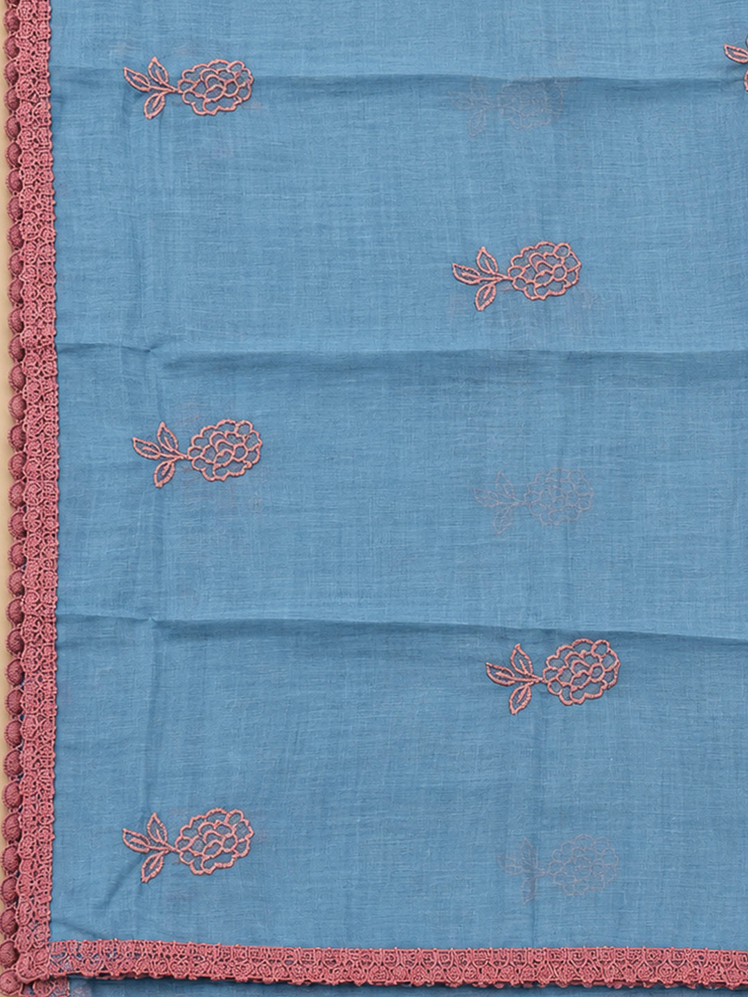 Grey Blue Chanderi Embroidered Unstitched Dress Material