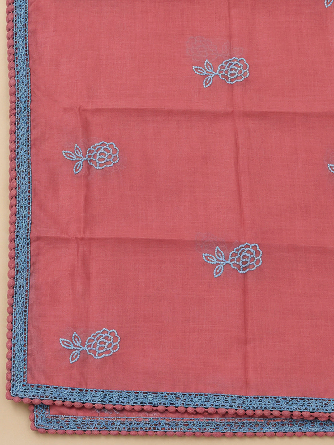 Pink Chanderi Embroidered Unstitched Dress Material