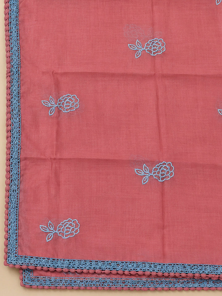 Pink Chanderi Embroidered Unstitched Dress Material