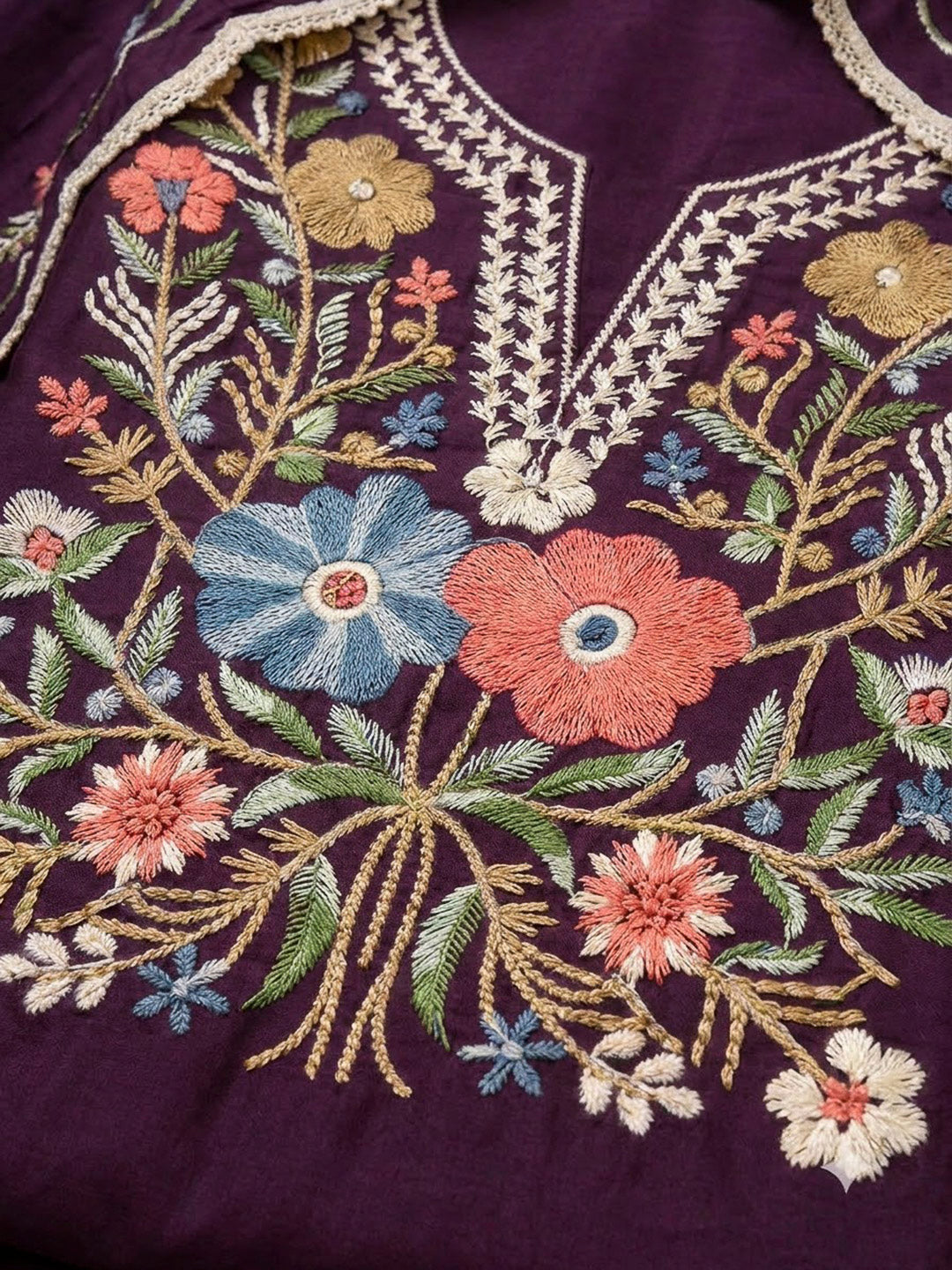 Purple Cotton Blend Embroidered Unstitched Dress Material