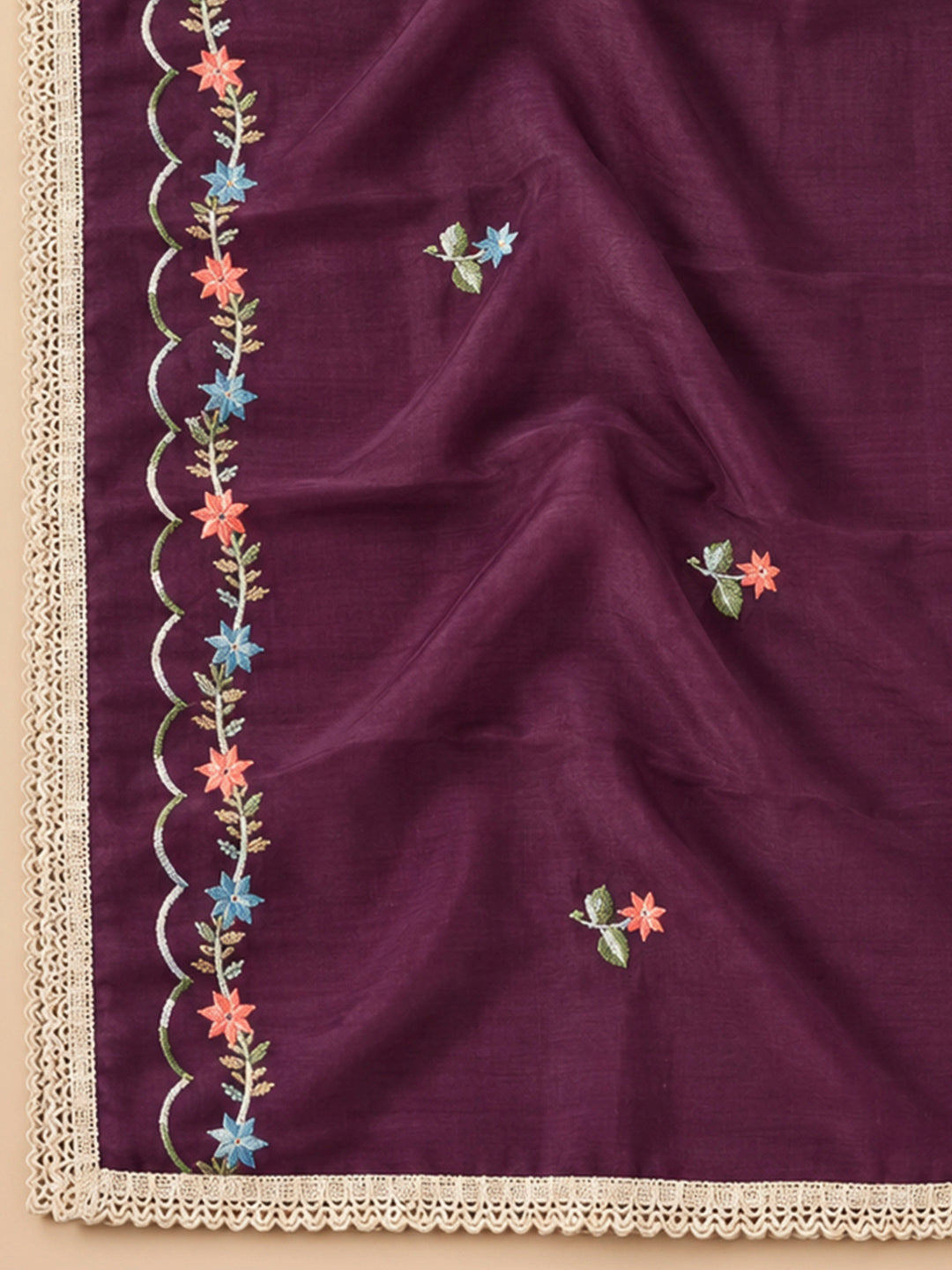 Purple Cotton Blend Embroidered Unstitched Dress Material