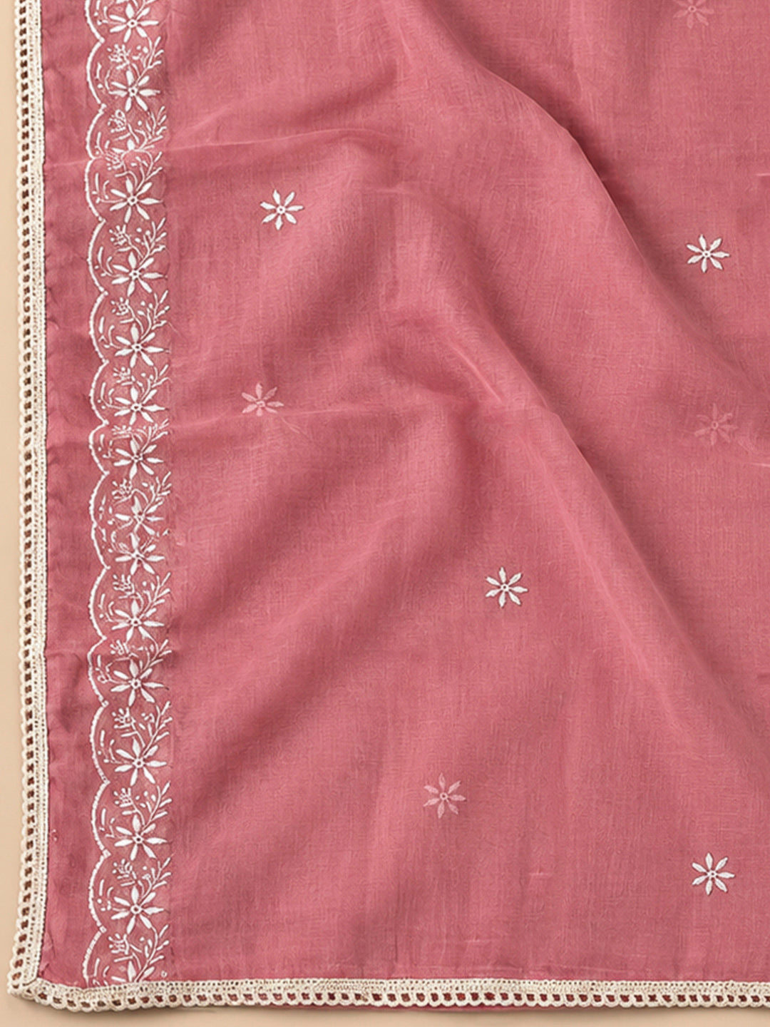 Onion Pink Chanderi Embroidered Unstitched Dress Material