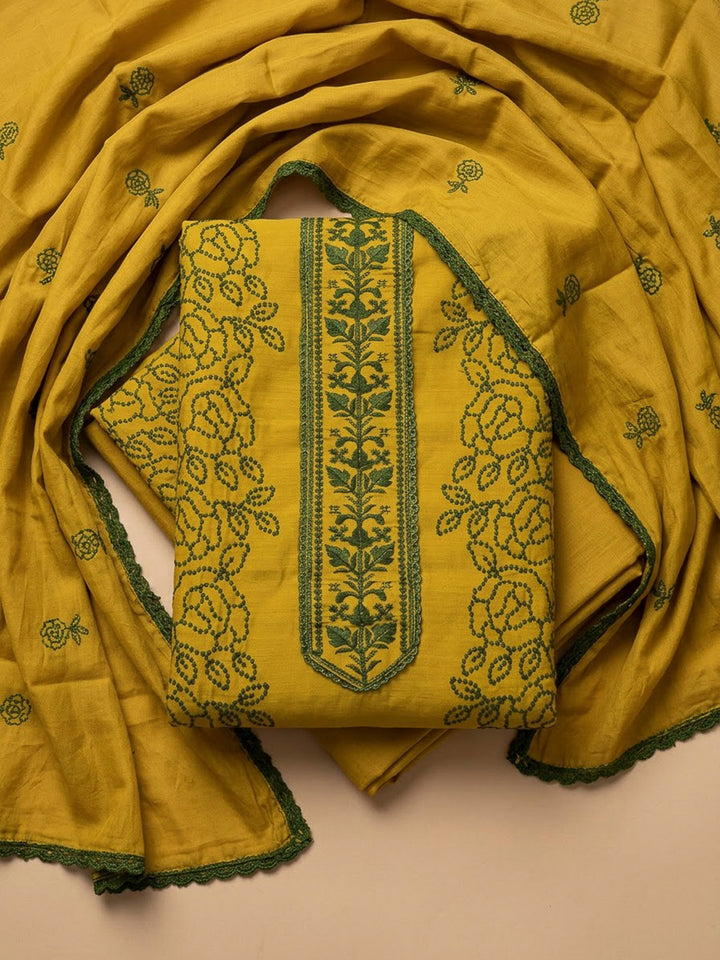Mehndi Chanderi Embroidered Unstitched Dress Material