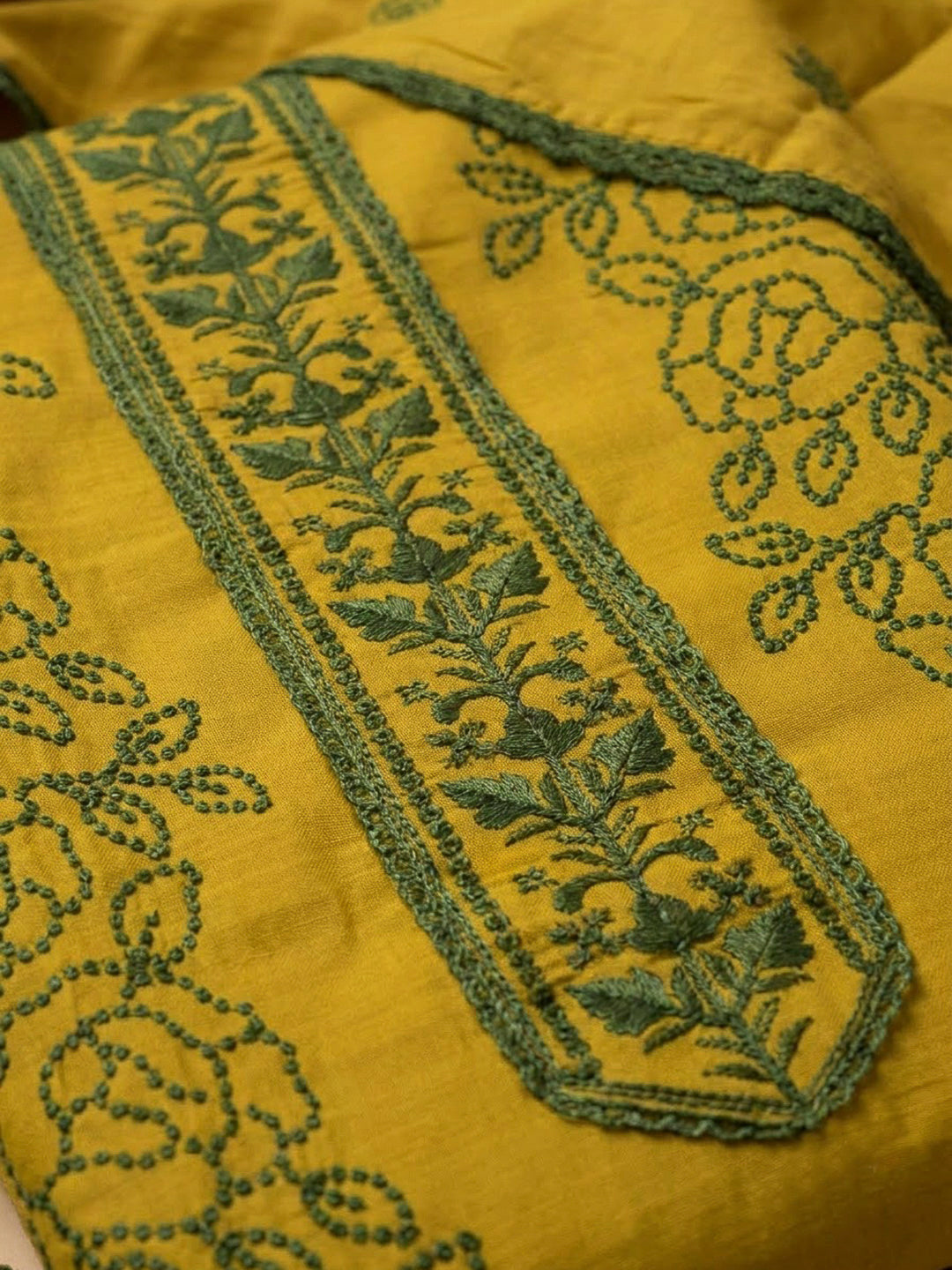 Mehndi Chanderi Embroidered Unstitched Dress Material