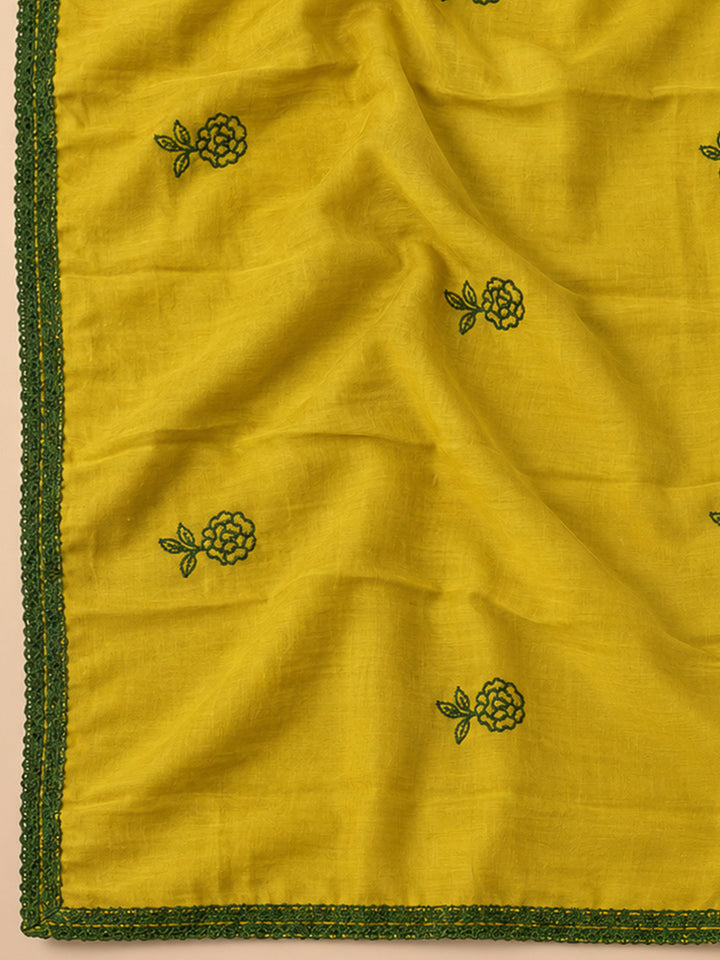 Mehndi Chanderi Embroidered Unstitched Dress Material
