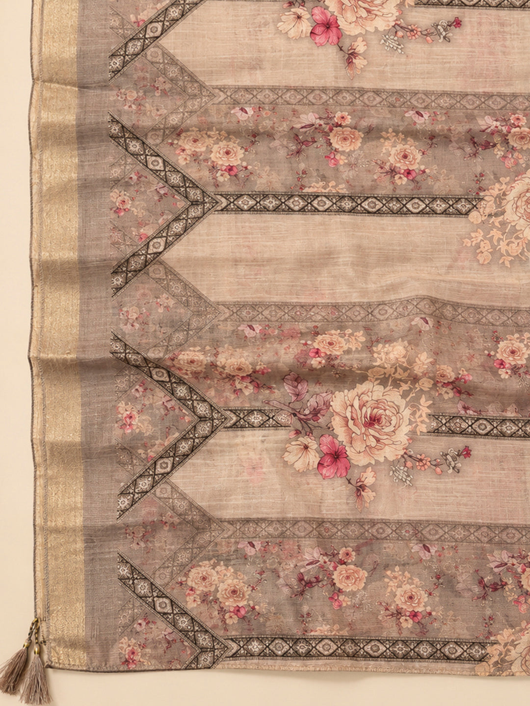 Brown Tissue Embroidered Unstitched Dress Material