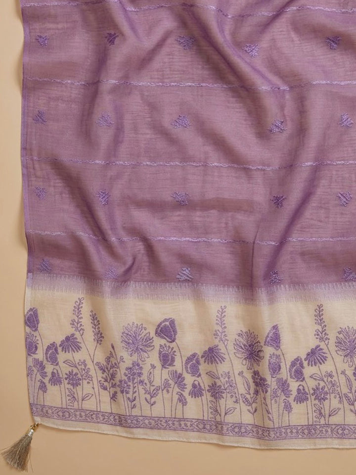 Purple Linen Blend Embroidered Unstitched Dress Material