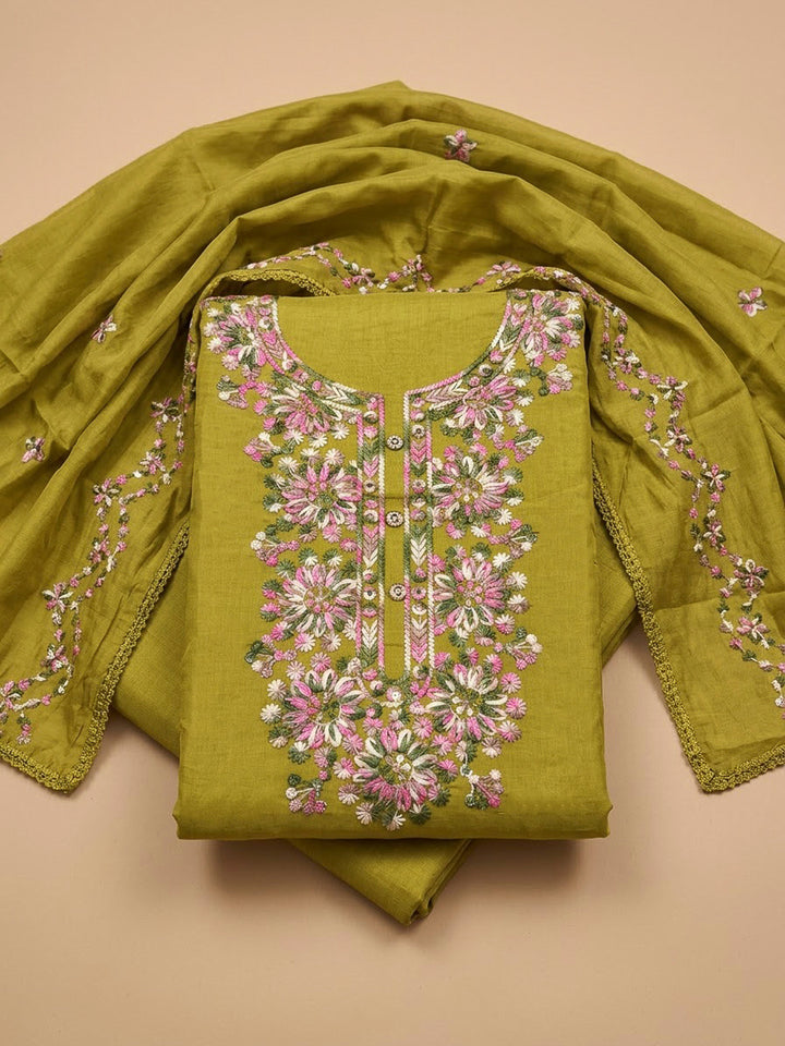 Lemon Cotton Blend Embroidered Unstitched Dress Material